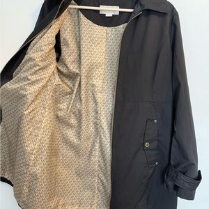 Michael Kors Rain Jacket Size L Black Gold Logo Zipper